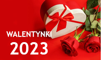 Kartka walentynkowa z czerwonymi różami oraz pudełkiem w kształcie serca.